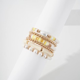 Sajidos Heishi Gold Beaded Bracelet Set for Women Stackable Colorful Acrylic Tube Polymer Clay Pearl Bead Stretch Bracelets Summer Beach Bohemian Bracelets Jewelry for Women