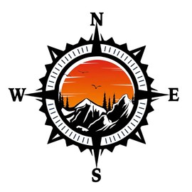 Mountain Compass Decals – Waterproof Vinyl Sticker 2-Pack for Car Windows, Bumpers, Laptops, and Adventure Vehicles#B038