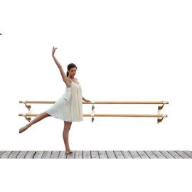 Pro-Gymnastics Ballet Barre 12 FT Long Double Bar White 1.5” Diameter - Fixed Height Wall Mount Ballet Barre System Traditional Wood, Home or Studio Ballet Bar, Dance, Stretch Bar, Dancing/Stretching