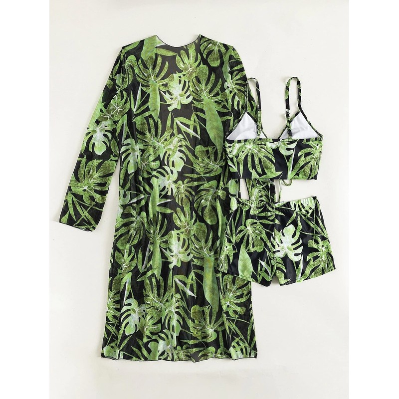 Yknktstc Womens 3 Pieces Bikini Set Swimsuit Tropical Beach Cover