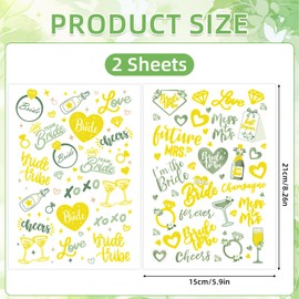 2 Sheets Hen Party Tattoos, Gold Team Bride Tattoos, Hen Party Temporary Tattoo for Girls Women Bridesmaid Bride to Be Tattoo Wedding Stickers Bridal Shower Bachelorette Accessories