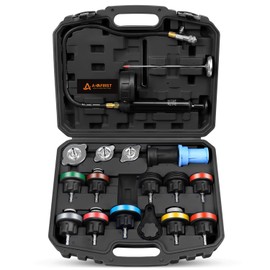 ADAFIRST Radiator Pressure Tester Kit, 18PCS Automotive Water Tank Manual Pump Pressure Test Tool and Adapters Work on Cooling System Leak Down Detection for Cars Motorcycles Trucks Airlifts, Black