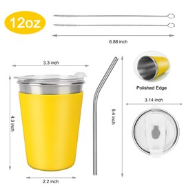 Kids Stainless Steel Cups with Lids, Spill Proof Metal Tumblers With Stainless Steel Straws for Adults, Unbreakable Toddle Cups with Full Wrapped Anti-Scald Sleeves for Hot and Cold Drinks.6Pack.12oz