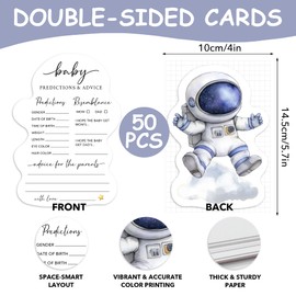 BHTPNG 50 Pcs Double Side Baby Predictions & Advice Cards for New Parents Baby Shower Games for Wishes Decorations, Gender Reveal Games, Advice for New Parents to Be(Space Astronaut) -A01