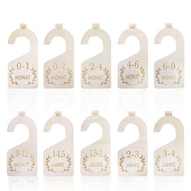Baby Size Dividers, Pack of 10 Clothes Sizes Separators, Baby Wardrobe Hangers, Wood, Size Divider 50-104 for Newborns to Toddlers, Clothing Classification