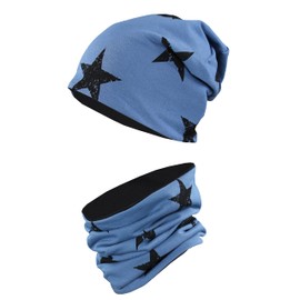 TupTam Unisex Children's Beanie Hat Tube Scarf Set - Stars black / jeans., size: 54-56