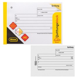 Idena 10849 Receipt Pad with Duplicate DIN A6 2 x 40 Sheets Separately VAT Self-Copying