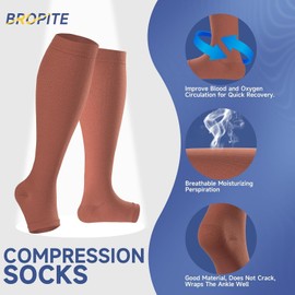 bropite Toeless Compression Socks for Women&Men-2 Pairs Open Toe Compression stocking Support 15-20mmhg Knee High Circulation