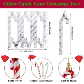 6Pcs Colorful Plastic Candy Cane Christmas Tree Decorations 13cm,Christmas Glitter Candy Cane,Christmas Tree Hanging Decorations for Xmas,New Year,Festive Candy Cane Party Decor Supplies