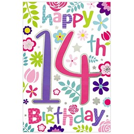14th Birthday Card - Pink Lilac Number with Flowers and Silver Foil 7.5x5.25"
