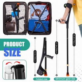 Geiserailie 2 Pcs Forearm Crutches for Adults, Folding Forearm Crutches Lightweight and Adjustable with Rubber Grips for Comfortable Grip, Aluminum Cane with Cuffs for Walking, Black