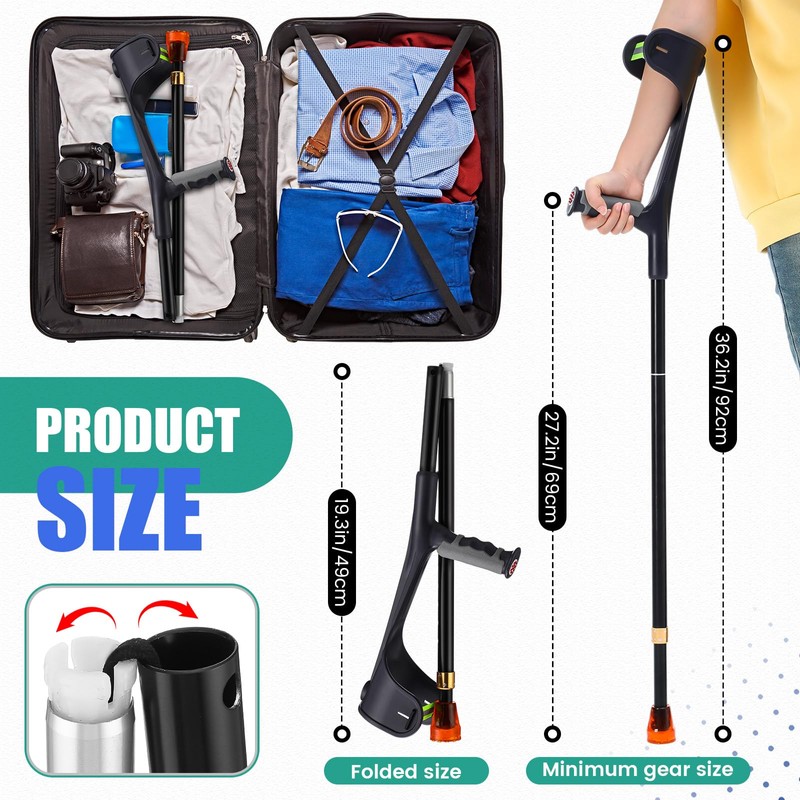 Geiserailie 2 Pcs Forearm Crutches for Adults, Folding Forearm Crutches