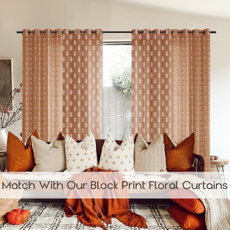 72 Inch Curtains,Sheer Semi Light Filtering Linen Terracotta Rust Boho