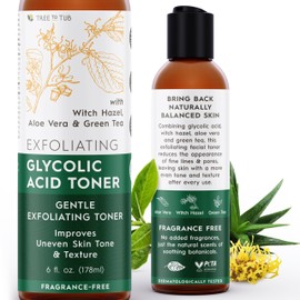 Tree To Tub Glycolic Acid Toner for Face w/Witch Hazel & Hydrating Aloe Vera for Smooth Skin - Minimizes Appearance of Fine Lines & Brightens - Vegan Exfoliating Toner for Women & Men