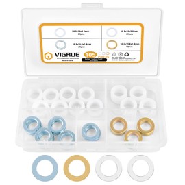 VIGRUE Pack of 105 Fitting Rings Assortment Set, Washers Door Diameter 10.20 x 15 x 1 mm/Diameter 10.20 x 15 x 2 mm/Diameter 10.20 x 15.8 x 1.8 mm, Solid Brass, Galvanised, Plastic