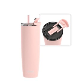 asobu Aqualina Stainless Steel Insulated Water Bottle with Interchangeable Hot and Cold Lid and Built in Straw (Pink)