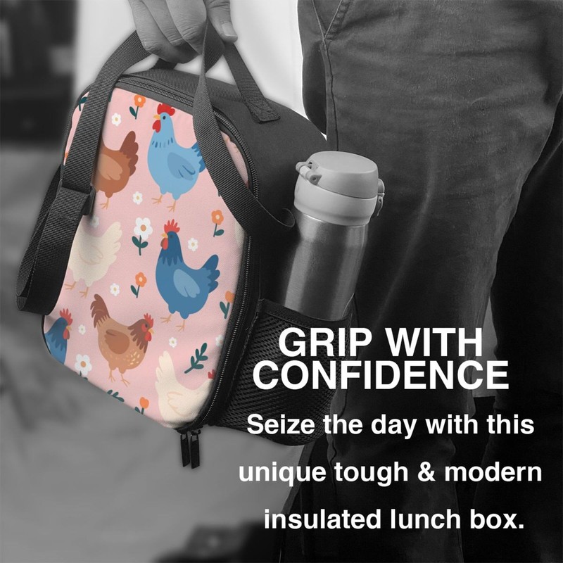 Gelasgo Rooster Insulated Lunch Bag Thermal Reusable Lunch Tote with
