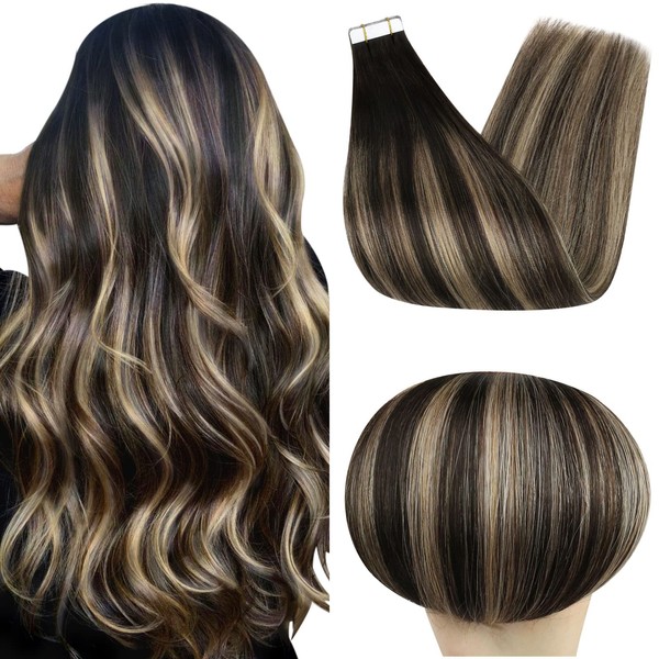 Full Shine Tape In Hair Extensions Human Hair Black Highlights Blonde Hair Extensions Tape in 22inch 20Pcs 50Grams Double Sided Hair Extensions Real Human Hair Remy Human Hair extensions