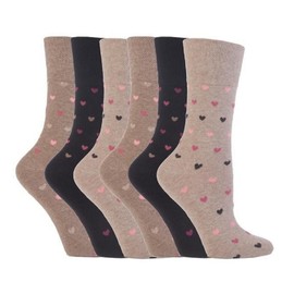 6 Pairs Plain Ladies Gentle Grip Honeycomb Top Socks 6 Colours (GG48)