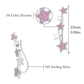 Star Crawler Earrings 925 Sterling Silver Star Ear Climber Earrings Ear Cuffs Stud Climbers Earrings with Cubic Zirconia Piercing Mix Linked Stars Sweep up Ear Pin Hypoallergenic Earring for Women