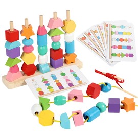 Ainiv Montessori Toys for 3 Year Old, Wooden Beads Stacking Toys for Toddlers 1-3, Occupational Therapy Toys for Kids Ages 3-5, Stem Preschool Learning Montessori Toys Gifts for Kids Boy Girl