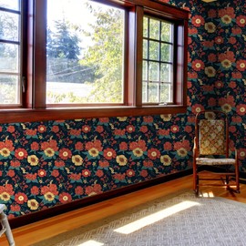 VaryFloral Vintage Red Orange Floral Wallpaper Peel and Stick Antique Botanical Flower Wall Paper for Living Room Self Adhesive Removable Floral Contact Paper for Cabinets Drawers Home Decor 12"x118"