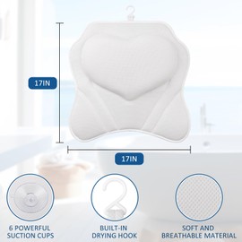 LuxStep Bath Pillow-Bathtub Pillow with Air Mesh Fabric & 6 Non-Slip Suction Cups, Bath Pillows for Tub Head, Neck and Back Support, Bath Accessories Spa Gifts, White