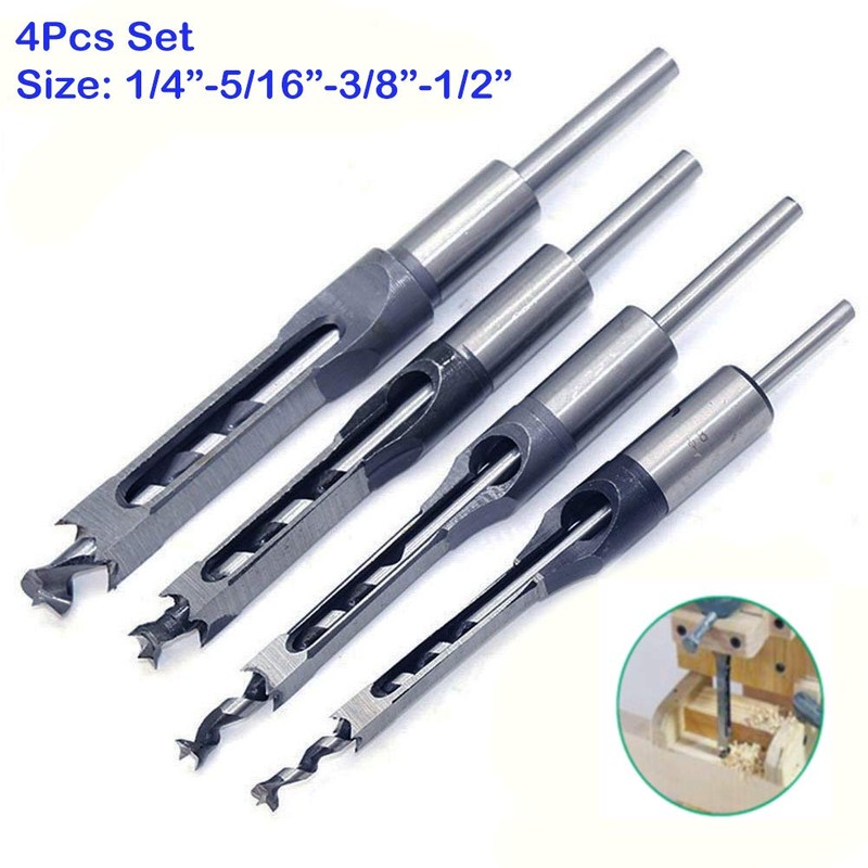 4Pcs Wood Square Hole Mortise Chisel Bit Woodworking Drill Bit