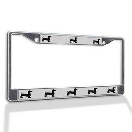 Fastasticdeals Metal Insert License Plate Frame Dachshund Dog Black Silhouette Weatherproof Car Accessories Chrome 2 Holes Solid Insert