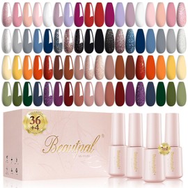 Larvall Beautpal 40 PCS Gel Nail Polish Set All Seasons Collection 36 Colors Gel Polish 7ml Popular Nude Pink Red Blue Glitter Nail Polish Starter Kit Soak off Nail Art DIY