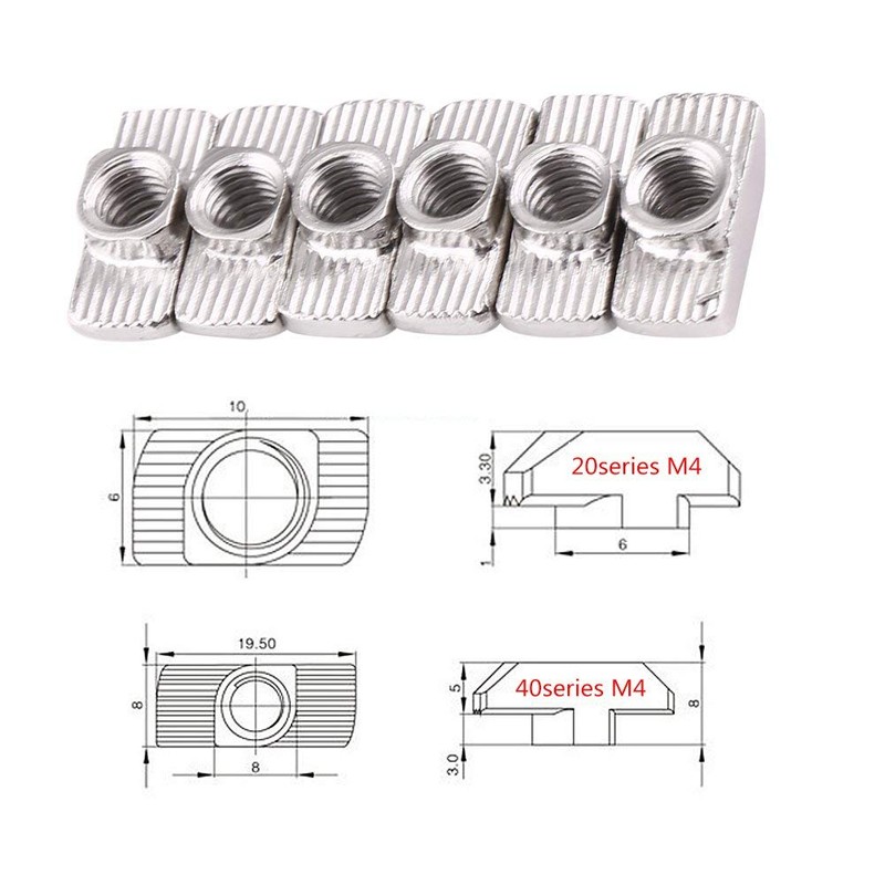 50-Piece T-Nuts Sliding Nuts T-Nut Hammer Head Nut for Aluminium
