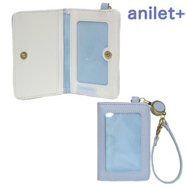 Pass Case with Reel for Girls Folding Ribbon Checkered School Commute to Work (Light Blue)