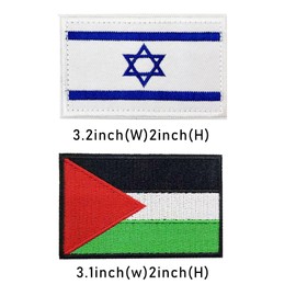 2Pcs Israel Flag and Palestine Flag Patch,Embroidered National Applique Hook and Loop Patches Emblem,Biker Patch,Great for Backpacks,Shirts, Vest,Jacket,Hats,etc.