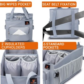 Car Seat and Trunk Organizer, Front or Back Seat Storage - SUV Passenger Floor, Under or Between Seats Organization, Car Gifts for Men and Women (Grey)