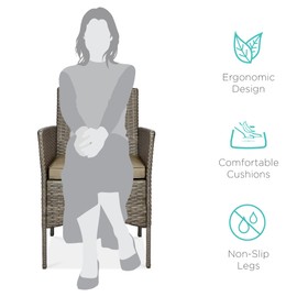 Best Choice Products 3-Piece Outdoor Wicker Conversation Bistro Set, Space Saving Patio Furniture for Garden w/Side Table - Taupe/Desert