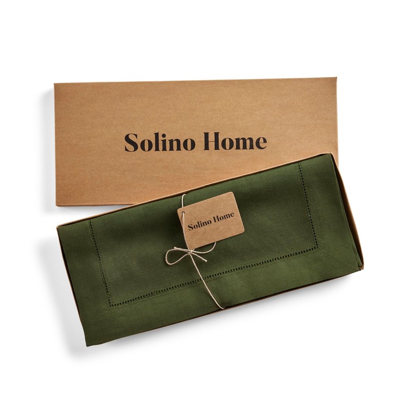 Solino Home Olive Linen Table Runner 36 Inch – 100%