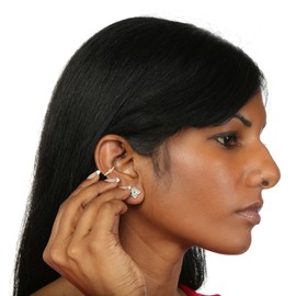 20 Gauge Multi Area Hoop Earring for Men or Women in 14k Yellow Gold with Round Cubic Zirconia and Hinge Post with Multi Purpose Clicker by Lavari Jewelers