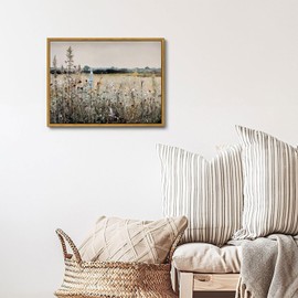 OIQArtOIQ Vintage Wildflowers Landscape Wall Art Framed Floral Natural Scenery Oil Painting Canvas Prints Country Farmhouse Decor Pictures Kitchen Bedroom Living Room Bathroom