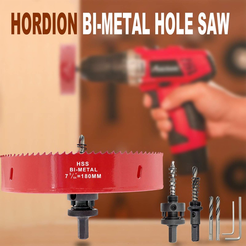 Hordion 180mm 7.1 inch Hole Saw with Drill Bits &