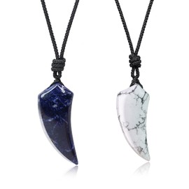 COAI Partner Necklace with Wolf Pendant Natural Stone Necklace for Men and Women, Sodalite howlite, Howlite