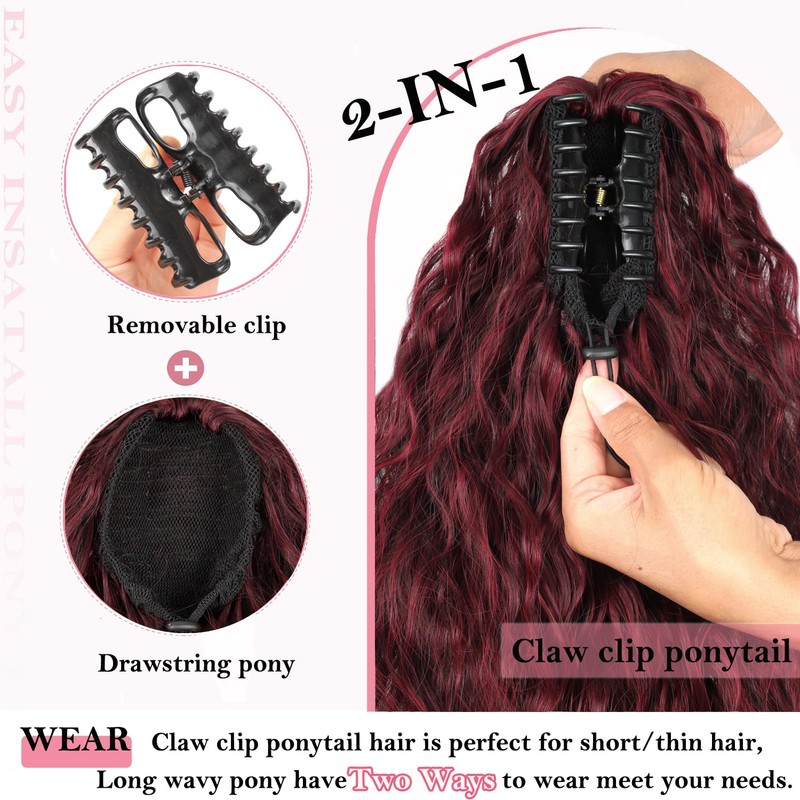 ENBEAUTIFUL 30" Claw Clip Ponytail Extension Long Wavy Ponytail Extension