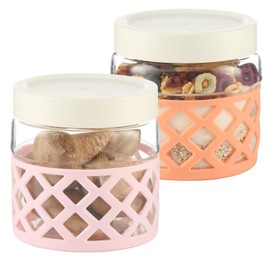 2Pack Meal Prep Containers Reusable with Leak Proof Lids and Protective Silicone Sleeves 700ML/24OZ Borosilicate Food Storage Lunch Containers Dishwasher Safe|Pink+Orange