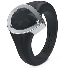 Rinfit Silicone Rings Women - Rubber Wedding Bands Stackable Ring Enhancer- Metal Framed Pear - Pack F: Black/Silver, Size 8