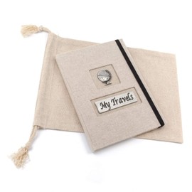Metal Planet Ltd My Travels, A5 Travel Journal pewter globe design.120 lined pages and a drawstring canvas bag.