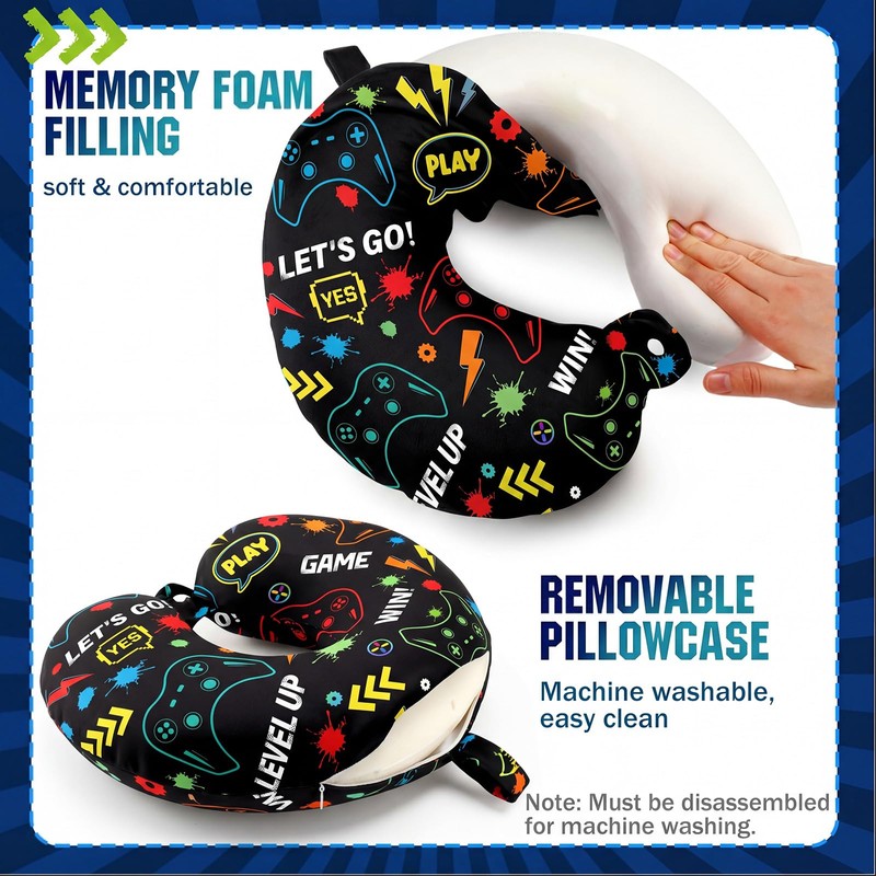 Gilprop 2 Pcs Gaming Travel Pillow with Sleep Eye Mask,