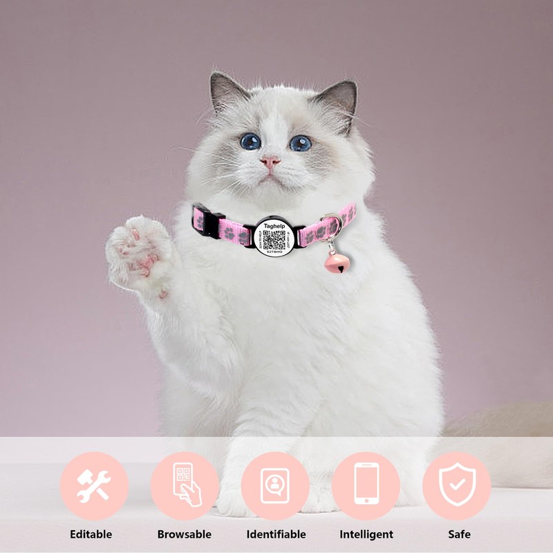 2-Pack Footprint & Reflective Cat Collar with QR Code Smart