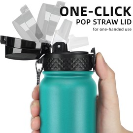 Fanhaw 20 oz Insulated Stainless Steel Water Bottle with Straw Lid, Leakproof & Anti-Dust Sports Bottle for Kids, Women & Men (Green Blue)
