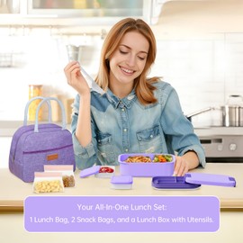 JBGOYON 4-in-1 Bento Box and Insulated Lunch Bag Set, Purple