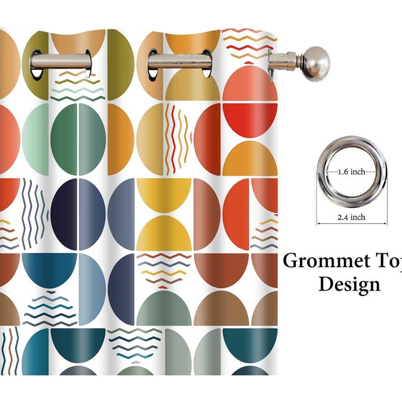 Colorful Abstract Curtains Geometric Circle, Mid Century Modern, 42x84in