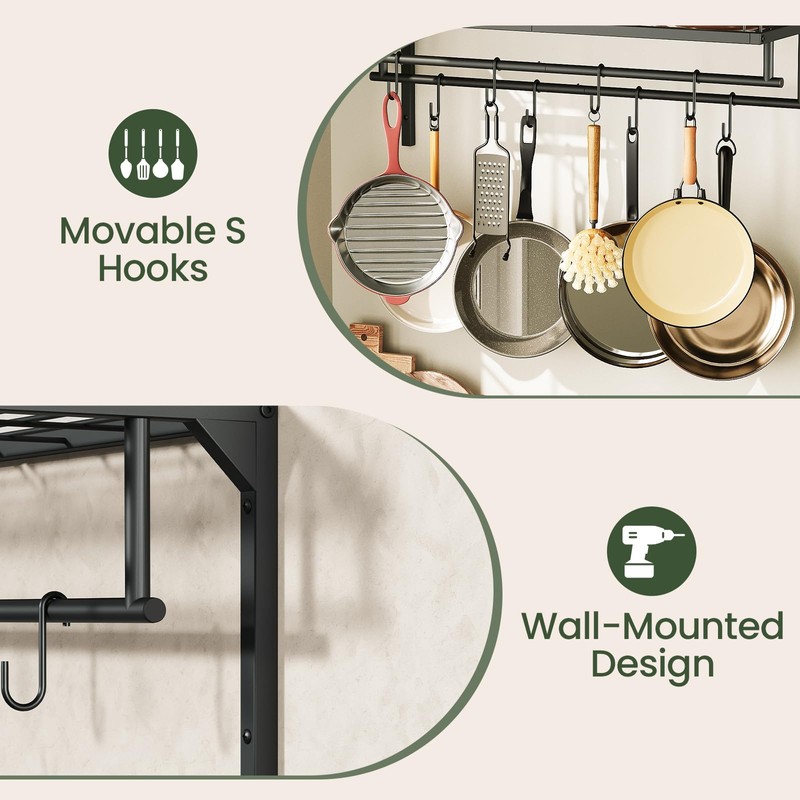 CHOEZON Hanging Pot Rack, Wall-Mounted Pot Rack, Kitchen Cookware Organizer,